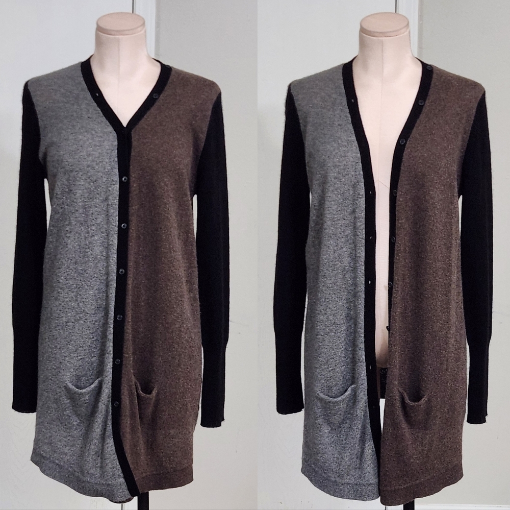 360 Cashmere Button Down Black/brown/gray Multi Knit Cardigan‎